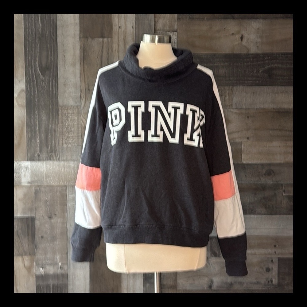 Victoria’s Secret PINK mock neck sweater large colorblock preppy Barbiecore fall